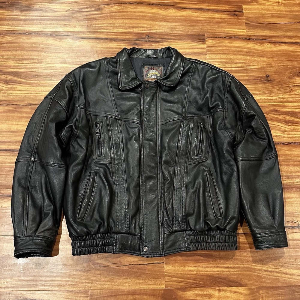 Adventure Bound Jacket Mens 54 Black Leather Bomber Full Zip Elastic Hem Lined